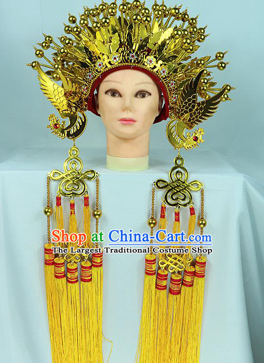 Chinese Traditional Peking Opera Bride Phoenix Coronet Beijing Opera Princess Golden Chaplet Hats for Women