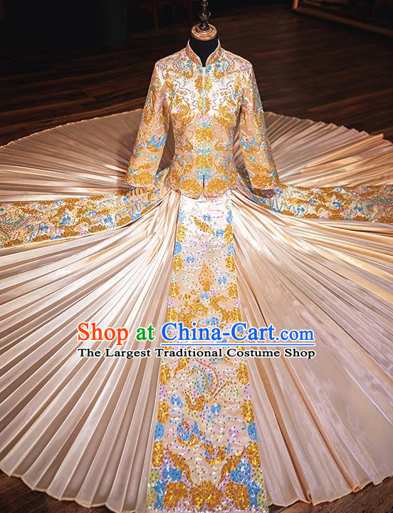 Chinese Traditional Wedding Costumes Bride Embroidered Xiuhe Suits Ancient Full Dress for Women