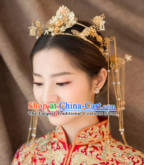 Chinese Ancient Traditional Hanfu Wedding Phoenix Coronet Hairpins Handmade Classical Hair Accessories Complete Set for Women