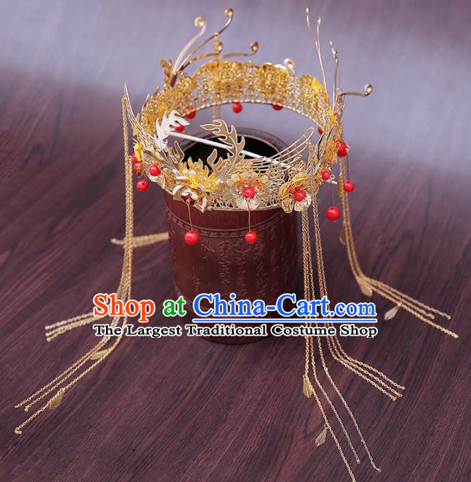 Chinese Ancient Traditional Hanfu Hairpins Handmade Bride Phoenix Coronet Classical Hair Accessories for Women