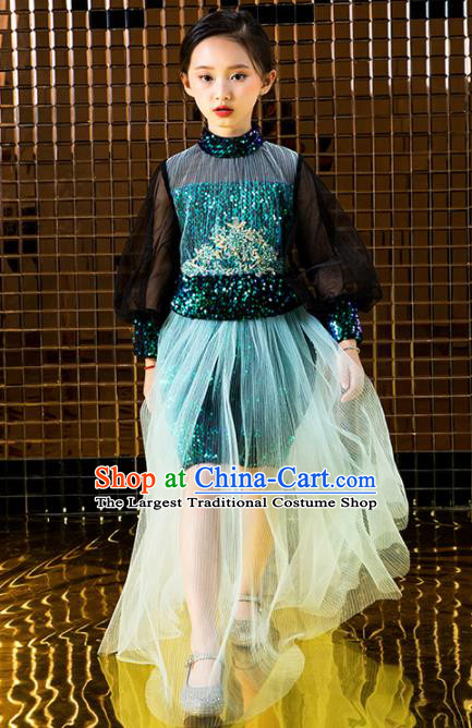 Children Catwalks Costume Stage Performance Compere Modern Dance Full Dress for Girls Kids