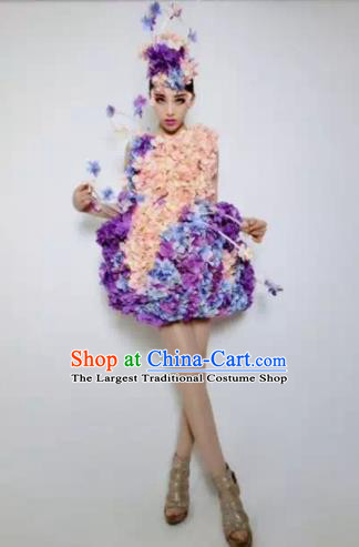 Brazilian Carnival Parade Halloween Costumes Catwalks Stage Show Flowers Dress and Headwear for Women