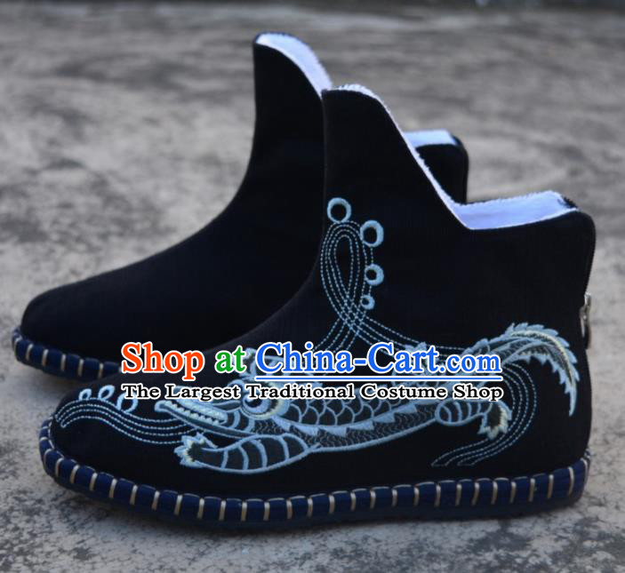 Chinese Traditional Boots Ancient Swordsman Shoes Embroidered Crocodile Black Shoes for Men