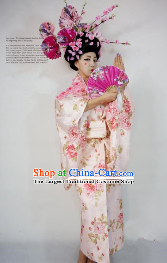 Brazilian Carnival Parade Costumes Halloween Cosplay Geisha Pink Dress and Headwear for Women