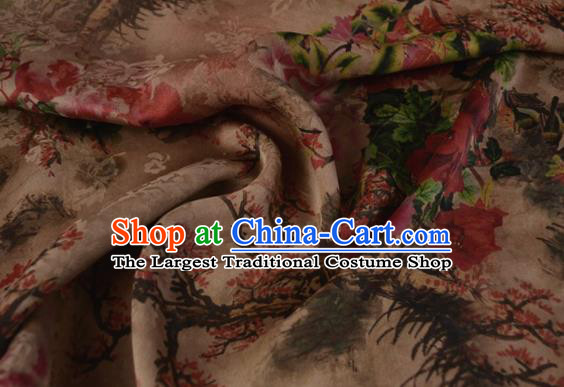 Asian Chinese Traditional Pattern Silk Design Brocade Fabric Chinese Brown Gambiered Guangdong Gauze Material