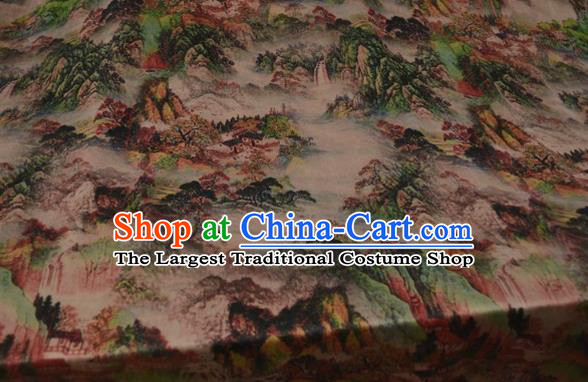 Asian Chinese Traditional Landscape Pattern Silk Design Brocade Fabric Chinese Gambiered Guangdong Gauze Material