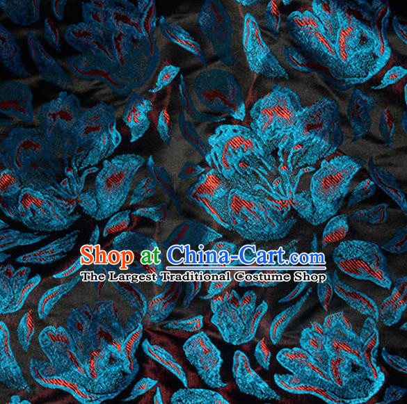 Asian Chinese Tang Suit Material Traditional Blue Pattern Design Satin Brocade Silk Fabric