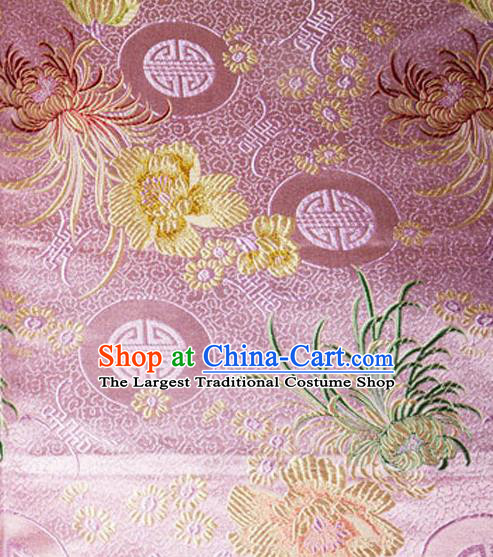 Asian Chinese Tang Suit Material Traditional Chrysanthemum Peony Pattern Design Pink Satin Brocade Silk Fabric