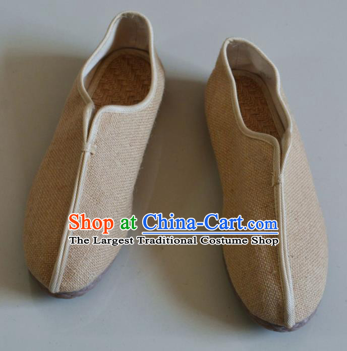 Chinese Traditional National Beige Linen Shoes Martial Arts Shoes Ancient Monk Shoes for Men