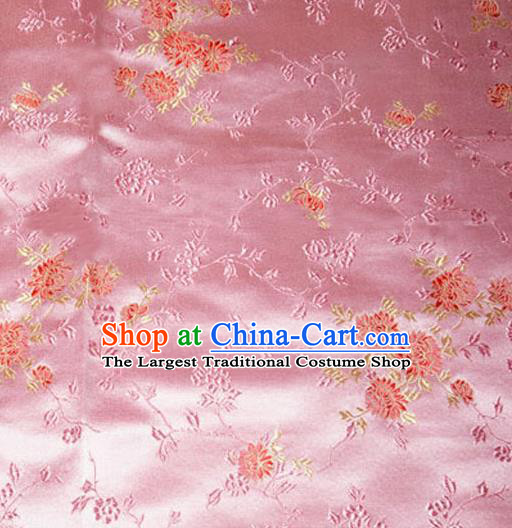 Asian Chinese Tang Suit Pink Brocade Material Traditional Chrysanthemum Pattern Design Satin Silk Fabric