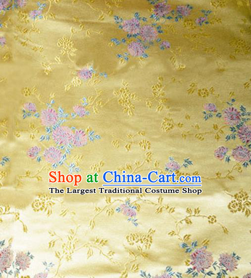 Asian Chinese Tang Suit Golden Brocade Material Traditional Chrysanthemum Pattern Design Satin Silk Fabric