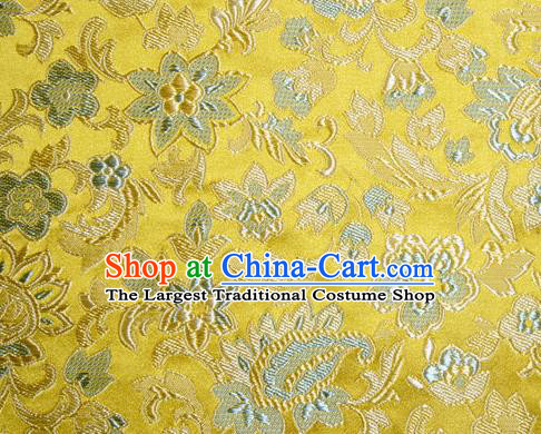 Asian Chinese Tang Suit Silk Fabric Golden Brocade Traditional Flowers Pattern Design Satin Material