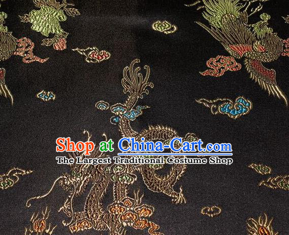 Asian Chinese Tang Suit Black Brocade Silk Fabric Traditional Dragon Pattern Design Satin Material