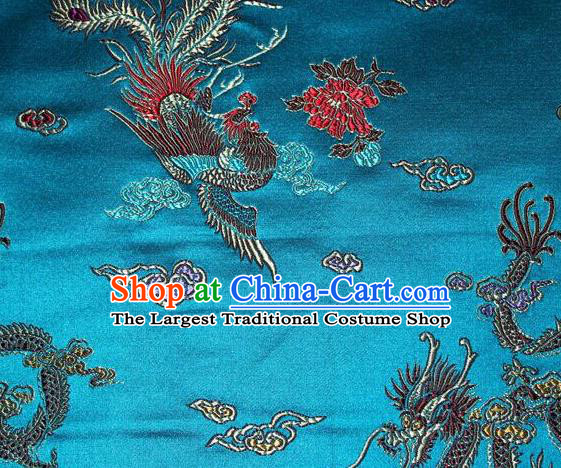 Asian Chinese Tang Suit Blue Brocade Silk Fabric Traditional Dragon Pattern Design Satin Material