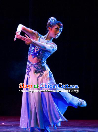 Chinese Traditional Classical Dance Group Dance Costumes Stage Performance Blue Dress for Women