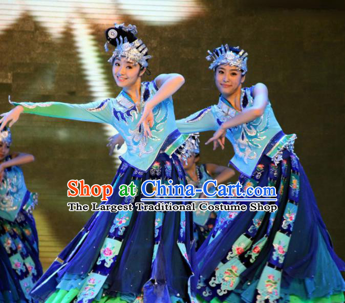 Chinese Traditional Classical Dance Group Dance Costumes Miao Nationality Stage Performance Dress for Women