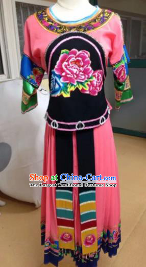 Chinese Traditional Classical Dance Group Dance Costumes Miao Nationality Stage Performance Pink Dress for Women