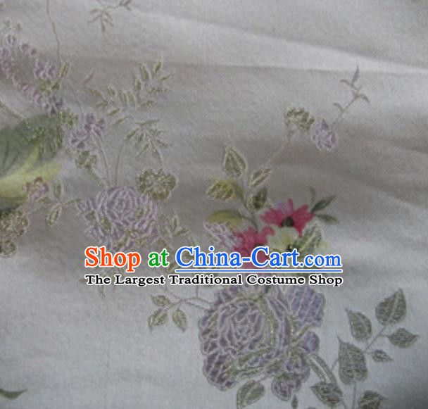 Asian Traditional Royal Peony Pattern Design White Satin Material Chinese Tang Suit Brocade Silk Fabric