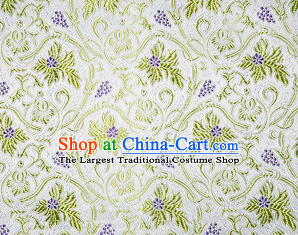 Asian Chinese Tang Suit Satin Material Traditional Grape Pattern Design White Brocade Silk Fabric