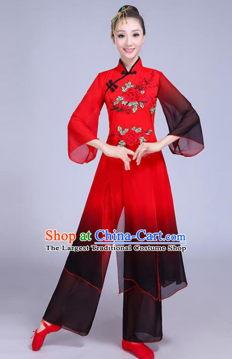 Chinese Traditional Group Dance Yangko Costumes Stage Performance Folk Dance Red Clothing for Women