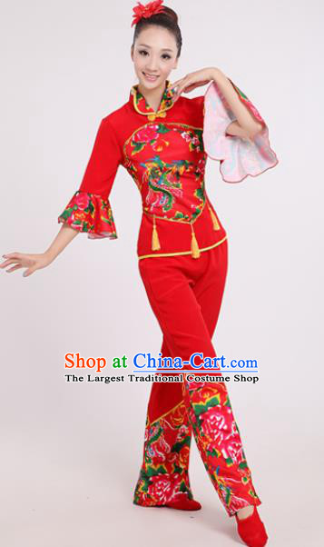 Chinese Traditional Yangko Dance Village Girl Red Costumes Group Dance Folk Dance Clothing for Women