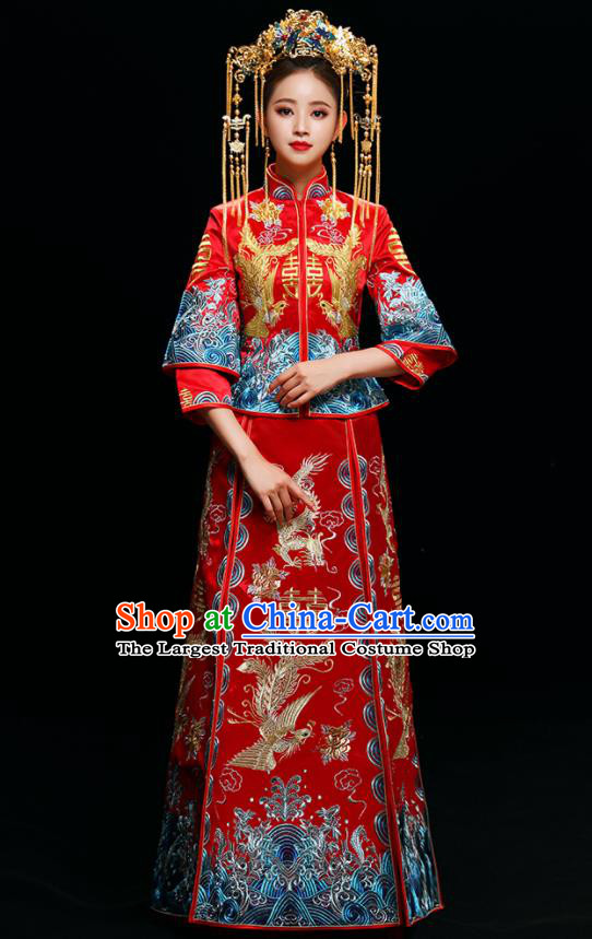 Chinese Traditional Wedding Toast Xiuhe Suits Ancient Bride Dress Embroidered Phoenix Costumes for Women