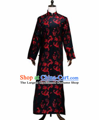 Chinese Traditional Wedding Costumes Ancient Bridegroom Tang Suit Black Robe for Men