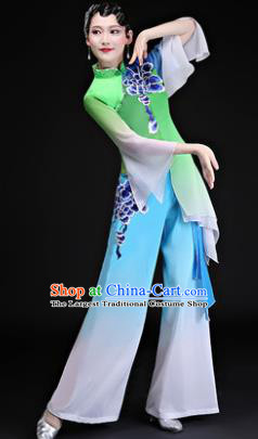 Chinese Traditional Folk Dance Costumes Yangko Dance Group Dance Green Clothing for Women