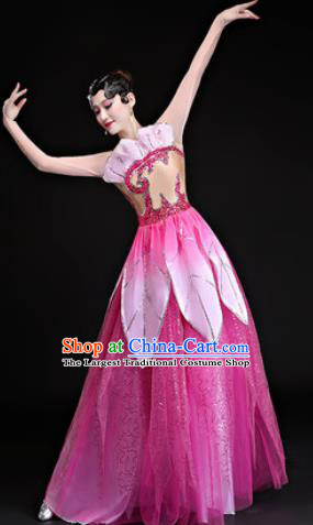 Chinese Traditional Classical Dance Costumes Umbrella Dance Lotus Dance Pink Dress for Women