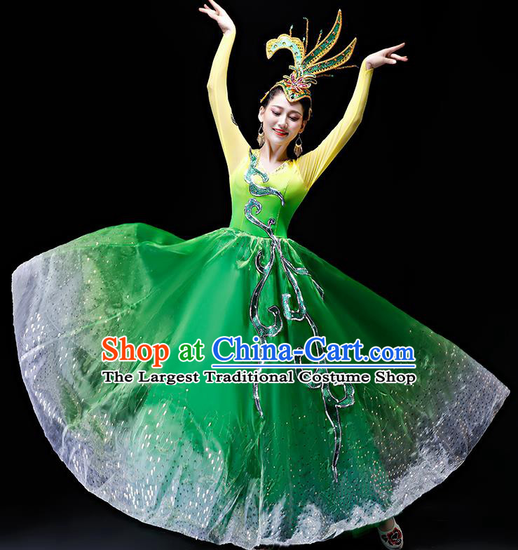 Professional Modern Dance Costumes Opening Dance Stage Show Green Dress for Women