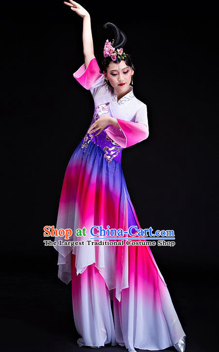 Chinese Traditional Classical Dance Costumes Umbrella Dance Group Dance Purple Dress for Women