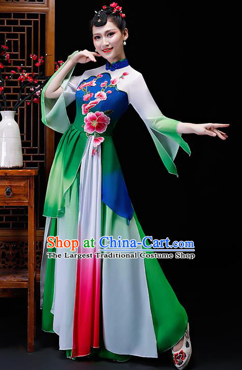 Chinese Traditional Classical Dance Costumes Umbrella Dance Group Dance Green Dress for Women