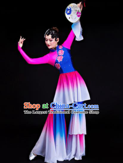 Chinese Traditional Folk Dance Yangko Costumes Group Dance Rosy Dress for Women