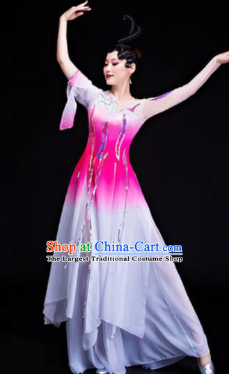 Chinese Traditional Classical Dance Lotus Dance Costumes Umbrella Dance Pink Dress for Women