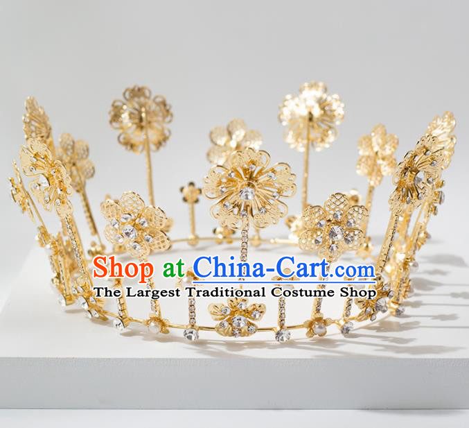 Top Grade Handmade Wedding Hair Accessories Bride Golden Round Royal Crown Headwear for Women