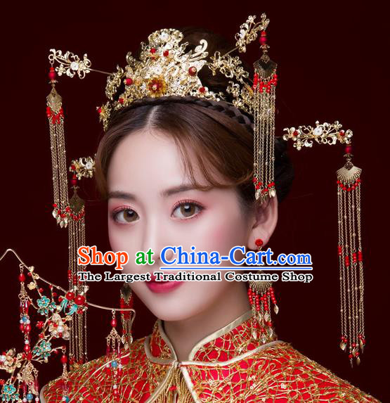 Chinese Ancient Wedding Hair Accessories Luxury Tassel Phoenix Coronet Bride Hairpins Headwear for Women