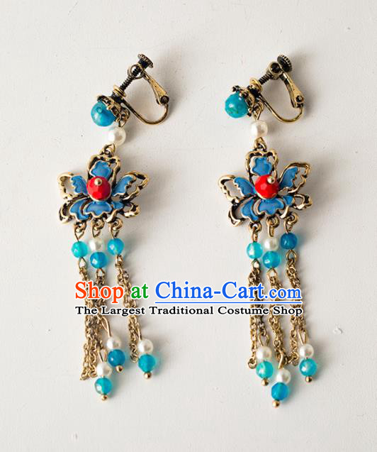 Handmade Wedding Ear Accessories Top Grade Bride Hanfu Blueing Tassel Earrings for Women