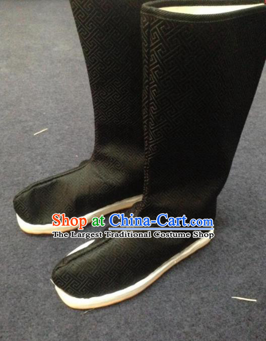 Chinese Traditional Shoes Ancient Emperor Beijing Opera Black Boots Hanfu Satin Boots for Men