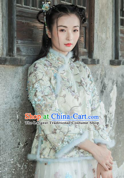 Chinese Traditional Costumes National Upper Outer Garment Qipao Cotton Wadded Jacket for Women