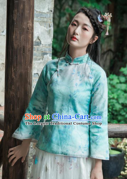 Chinese Traditional Costumes National Tang Suit Blouse Green Silk Qipao Shirt for Women