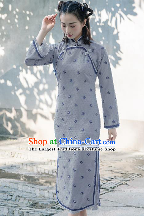 Chinese Traditional Costumes National Qipao Dress Classical Grey Cheongsam for Women