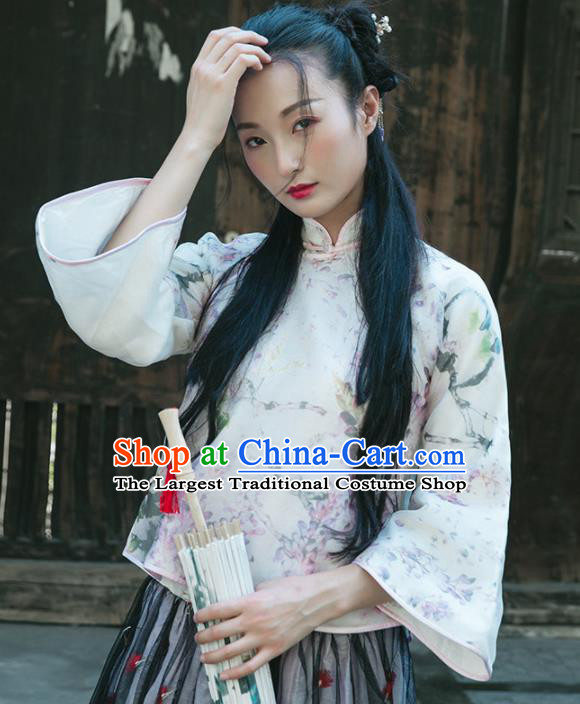 Chinese Traditional Costumes National Tang Suit Silk Blouse Qipao Upper Outer Garment for Women