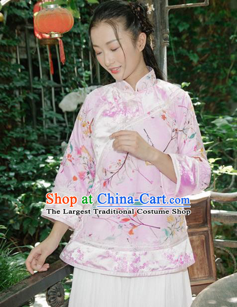 Chinese Traditional Costumes National Upper Outer Garment Pink Brocade Qipao Coat for Women