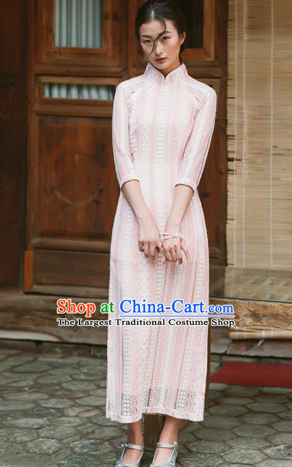 Chinese Traditional Tang Suit Costumes National Lace Qipao Dress Classical Cheongsam for Women