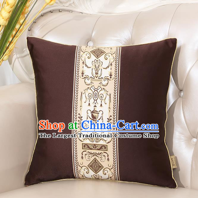 Chinese Classical Household Ornament Brown Brocade Back Cushion Traditional Handmade Throw Pillow