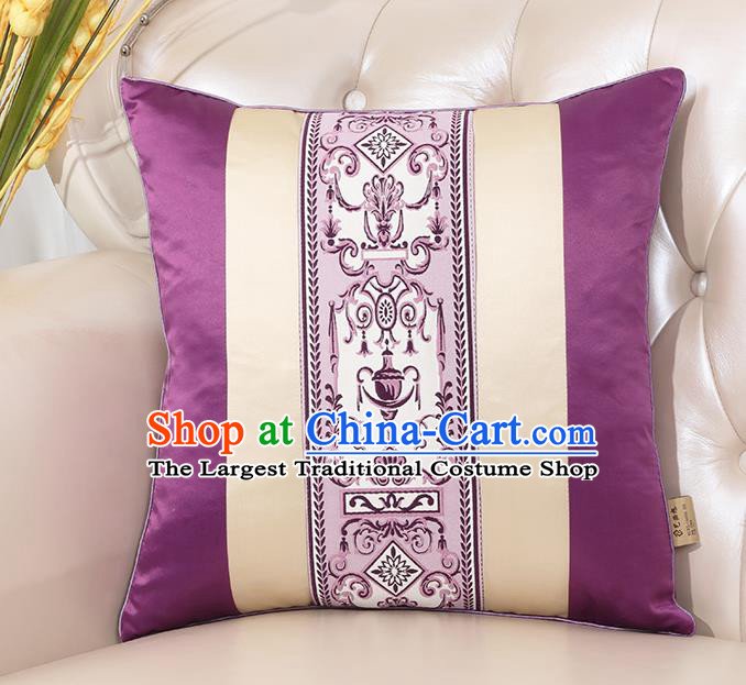 Chinese Classical Household Ornament Purple Brocade Back Cushion Traditional Handmade Throw Pillow