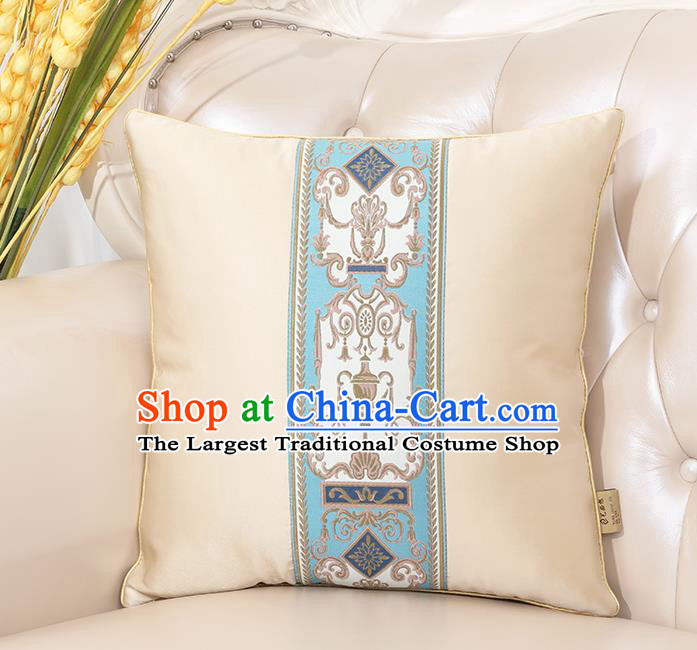 Chinese Classical Household Ornament White Brocade Back Cushion Traditional Handmade Throw Pillow