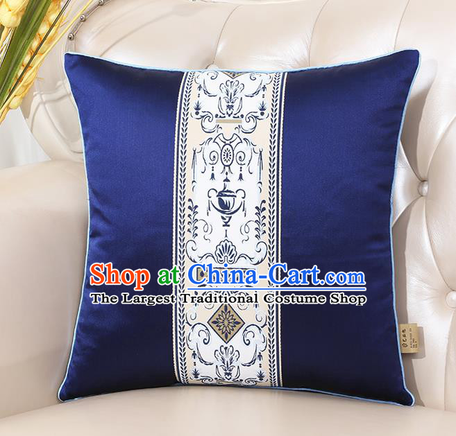 Chinese Classical Household Ornament Royalblue Brocade Back Cushion Traditional Handmade Throw Pillow