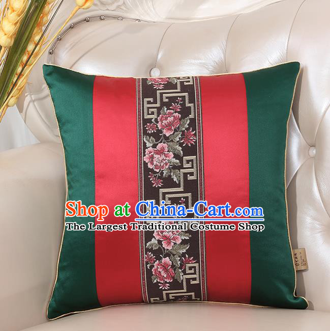 Chinese Classical Household Ornament Deep Green Brocade Back Cushion Traditional Handmade Throw Pillow