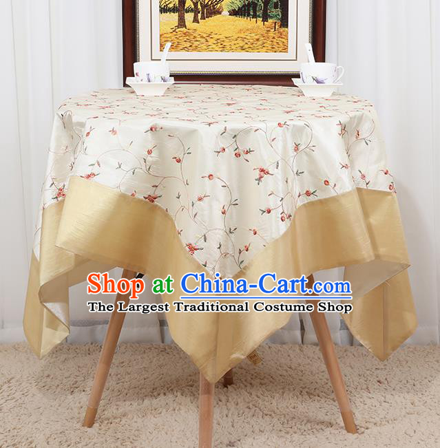 Chinese Classical Household White Brocade Table Cover Traditional Handmade Table Cloth Antependium